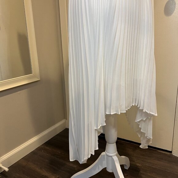 BCBGMaxAzria "Adelyn" Off White Sleeveless Pleated Skirt Lace Trim Dress, Size 4 - Picture 9 of 16